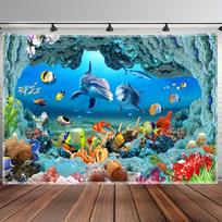 Underwater Coral Reef Dolphin Tapestry Ocean Life Fish Aquarium Wall Hanging Marine Decor Kids Room Print 70x100CM