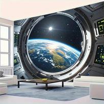 Space Earth Tapestry, Astronaut View of Planet from Spaceship, Sci-Fi Cosmic Wall Hanging for Living Room Bedroom 70x100cm28x39in