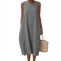 Sleeveless Print Midi Dress Loose Fit Round Neck Lightweight Casual Sundress for Women Summer Outfits XL