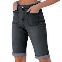 Women's Denim Shorts High Waist Mid Length Jean Shorts with Front Pockets and Rolled Hem Casual Summer Bottoms XXL