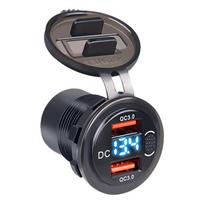 12v-24v USB įkroviklio lizdas, atsparus vandeniui greito įkrovimo adapteris, dvigubas USB 3.0 maitinimo lizdas su jungikliu automobiliniam jūrų motociklui mėlyna