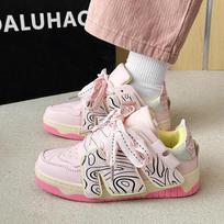 New China-Chic Small Couple Skateboarding Shoes Versatile Double Shoes Ropes Male and Female Leisure Student Fashion Sneakers 35 rožinė