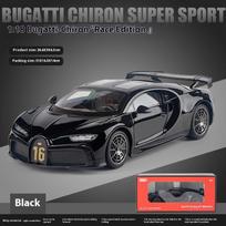 1:18 mastelio Bugatti Chiron lydinio automobilio modelis su šviesomis ir garsais – idealus dovanų variantas automobilių mėgėjams ir vaikams – autentiška kopija juoda