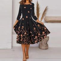 Women's Fashion Personality Positioning Print Round Neck Mid-Length Sleeve Dress XXXXXL