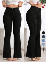 Women's Stretch Slim Flare High Waist Jeans - Hip Lifting Micro Flare Pants XL juoda