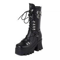 New Women's Fashion Mid Tube Boots Lace Up High Platform Wedge Boots New Women's Fashion Solid Color Boots 2026 35
