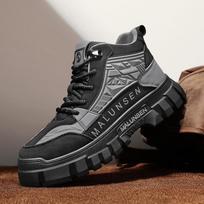 Autumn new outdoor lace-up mid-top wear-resistant shoes black sports platform climbing Martin shoes 39
