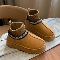 Women's Large Size Mid Calf Soft Sole Winter Warm Fur One Snow Boots Padded Lined Ankle Boots Anti-slip Hiking Sports Cotton Boots 35
