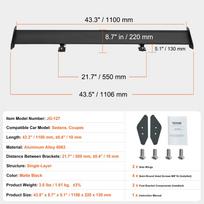SucceBuy GT Wing Car Spoiler 43.3 inch Universal Spoiler with Single Deck Adjustable Lightweight Aluminum Car Rear Spoiler Wing short