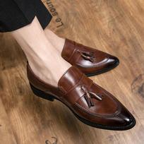 Pointed leather shoes new autumn lazy large size casual shoes British tassel business 38 ruda