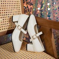Soft PU Leather Women's Mid Heel Pumps Buckle Straps Fashion Shoes for Women Elegant Daily Wear Office Ladies Comfortable Shoes 34