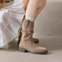 Mid length boots for women in Spring and Autumn 2026 new Meilad Western denim short boots for women 35