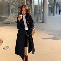 Autumn Women's Fashion Solid Color Lapel Mid-length Trench Coat M