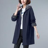 Autumn Large Size Casual Mid-length Hooded Windbreaker Coat M