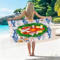 Funny Lobster Beer Print Beach Towel Stripe Summer Pattern Quick Dry Absorbent Sand Free Towel for Pool Camping Travel 50X100cm &1pc