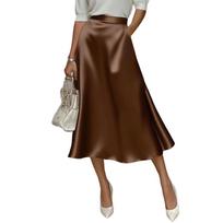 Satin Midi Skirt High Waist A-Line Silky Smooth Fabric Flowy Fit Elegant Draped Design Lightweight Comfortable XXL