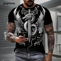 3D drakonas trumpomis rankovėmis gyvūnų raštas oversized laisvalaikio vyriški drabužiai vasara nauja mada apvali apykaklė vyriški marškinėliai trumpomis rankovėmis 5XL black