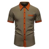 Men Color Block Loose Short Sleeve Casual Shirt Big Size 2XL