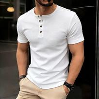Men Waffle Henley Loose Short Sleeve Casual T Shirt S