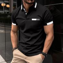 Mens Casual Fashion Short Sleeve Color Block Printed Polo Shirt S