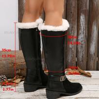 Mid-Heel Women's Black Knee-High Long Boots Short Plush Winter Warm Shoes Fashion Side Zip Metal Decors Bottes Femmes Size 36-43 36
