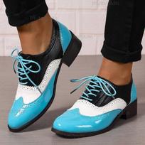 Color Block Low Top Lace-Up Shoes Chunky Mid Heel Casual Dress Pumps Fashion Non-Slip Ladies Stylish Shoes for Women Commute 36