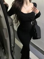 Bodycon Midi Dresses Women Korean Fashion Sexy Slim Waist Solid Dress Female Even Party Clothing 2026 Spring Elegant Fashion Y2k M