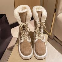 Lace Up Mid-Calf Snow Boots Women's Winter Platform Plush Warm Cotton Shoes for Women Anti-slip Fur Boots Size 36-41 Botas Mujer 36