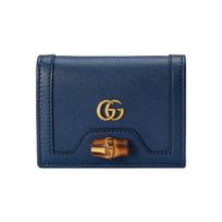 Gucci Diana Bamboo Diana Diana Gold Label Logo Bamboo Buckle Bi-fold Flip Leather Card Holder Wallet Women's Blue mėlyna