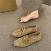 New Lefu Women's Soft Leather Retro Lazy Walk Thick-soled Flat Comfortable Single Shoes for All Four Seasons 35 chaki