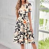 Women's Floral Print Midi Dress, Short Sleeve, Casual A-Line, Perfect for Summer, Lightweight and Breathable Fabric XXL