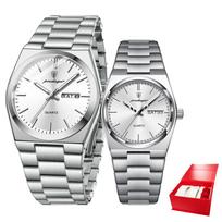 POEDAGAR Nautilus Style Couple Watches Set Stainless Steel Quartz Wristwatch Fashion Casual Waterproof Luminous Wrist Watch for Lovers sidabras/balta