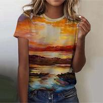 2025 Women's Street Trendy T-shirt Dreamy Star 3D Printed Short Sleeve Versatile Daily Casual Loose Round Neck Top Women's Wear S