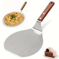 Apvalus nerūdijančio plieno picos perkėlimo mentelis su medine rankena duonos, pyrago, konditerijos gaminių kepimui ir picos krosnies naudojimui, namų virtuvės įrankis One Size sidabras