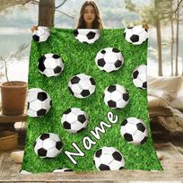 Individualizuotas futbolo kamuolio pledas Žalios vejos raštas Su asmeniniu vardu Fleece mesti pledas Visų sezonų Minkštas šiltas patalynė Namų dekoras Dovana 70x100cm28x39in green
