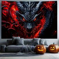 Ugnies drakono gobelenas, tamsaus fantazijos monstras su švytinčiomis akimis, Helovino siaubo sienos dekoracija miegamojo svetainės dekoravimui 70x100cm28x39in red