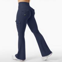 Women’s High Waist Stretch Flare Leg Yoga Pants with Pockets Utility Style Elastic Fit for Workout Lounge Fitness XL tamsiai mėlyna