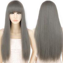 LISI HAIR Ilgas tiesus perukas pilkas su kirpčiukais Sintetinių plaukų perukas moterims Karščiui atsparus Cosplay perukas Vienspalvis perukas beige