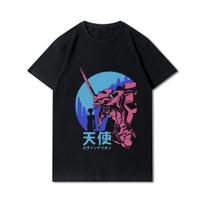 Didelio dydžio „Evangelion“ marginti vyriški marškinėliai apvaliu kaklu, medvilniniai viršutiniai vasariniai anime laisvalaikio juodi marškinėliai S