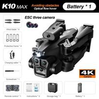 K10 Max RC Drone HD Trys plačiakampiai optinio srauto padėties nustatymo keturių krypčių kliūčių išvengimo nuotolinio valdymo pultas keturkopteris Vaikų žaislas Dovana Black - 3 Camera 1 Bat