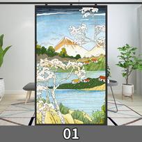 Japoniško stiliaus privatumo langų plėvelė, statinė, vitražinė, Ukiyo-e vyšnių žiedų stiklo plėvelė, tualeto, vonios kambario langų lipdukai 40x60cm gray