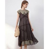 Women's Vintage Irregular Print Sleeveless Midi Dress M