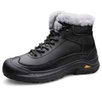 Men's Black Mid-Calf Leather Snow Boots - Warm, Comfortable, Fashionable, Casual, Outdoor, Lace-up. Size 41