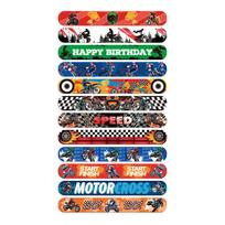 Kids Motorcycle & Dirt Bike Slap Bracelet - Black & White Racetrack Design