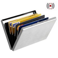 Homme Carte Porte Crédit Visite Acier Inoxydable Portefeuille Rigide Boîte Étui Silver