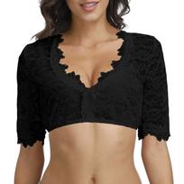 Women's Lace Crop Top Shirt Oktoberfest Traditional Blouse Short Sleeve Button Front Stretch Fabric Lightweight L juoda