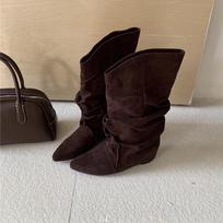 Womens Boots Pointed Toe Mid Calf 2026 Autumn New Fashion Chelsea Boots Height-increasing Insoles Retro High Quality Mujer Botas 35