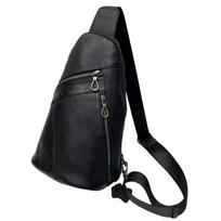 Men'S Breast Bag Cowhide Shoulder Messenger Bag Breast Bag Black Leather Men'S Bag