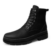 Men's Fur-Lined Leather Work Boots - Mid-Top, Non-Slip Rubber Sole, Lace-Up Design for Autumn & Winter 40