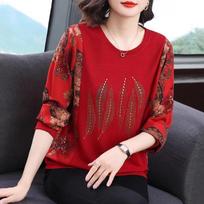 Women's Spring Autumn Mid-Age Loose Long Sleeve T-Shirt Long Sleeve Y2k Top T-Shirts XS
